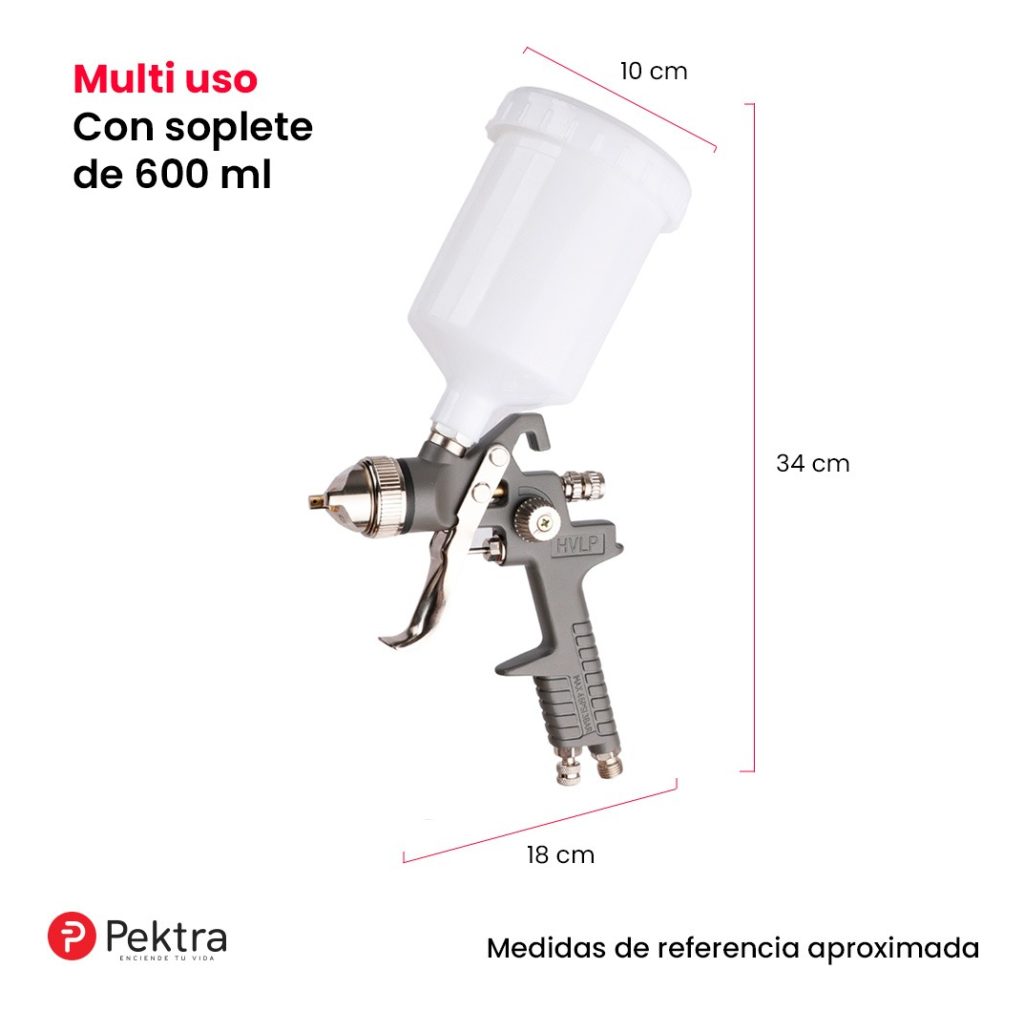 Pistola de Pintar Pektra Pulverizadora Soplete 600 ml Gravedad